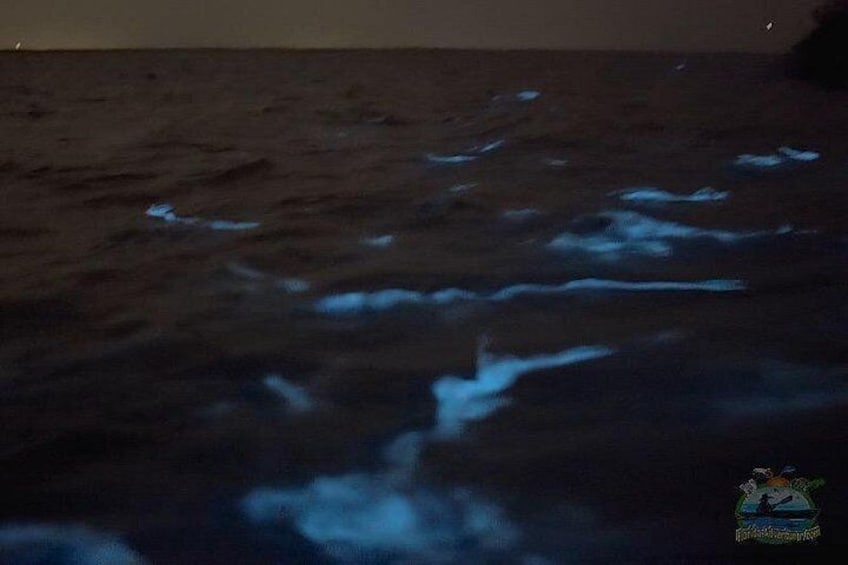 A dark surface with blue light patterns. 1