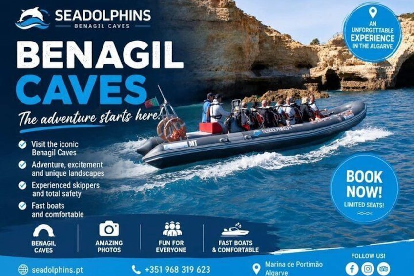 Tour en barco por las Grutas de Benagil, con aguas cristalinas, acantilados rocosos y una invitación a reservar ahora. 2