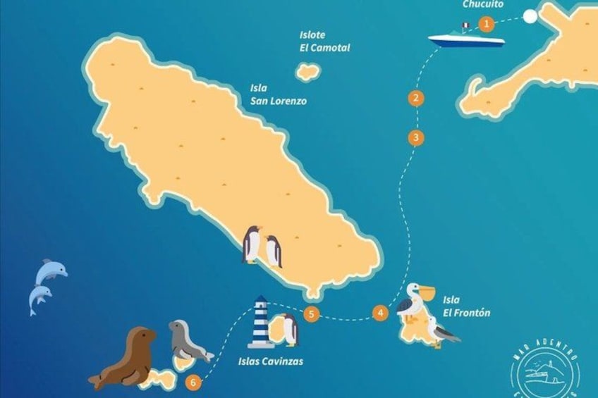 A map of San Lorenzo Island with labeled locations including Isla El Camotál, Isla San Lorenzo, Isla El Frontón, and Isla Cavinzas. 3