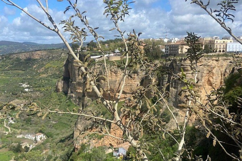 A rocky cliff with buildings in the background. 5