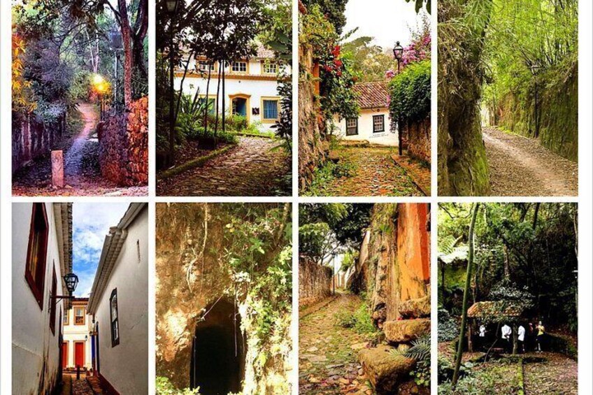 A series of outdoor scenes including pathways, buildings, and natural landscapes. 3