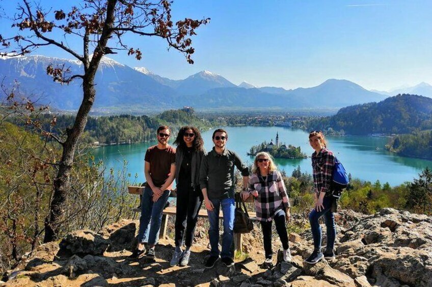 Panoramic view of Bled Island (and our beautiful clients) from the viewpoint. 4