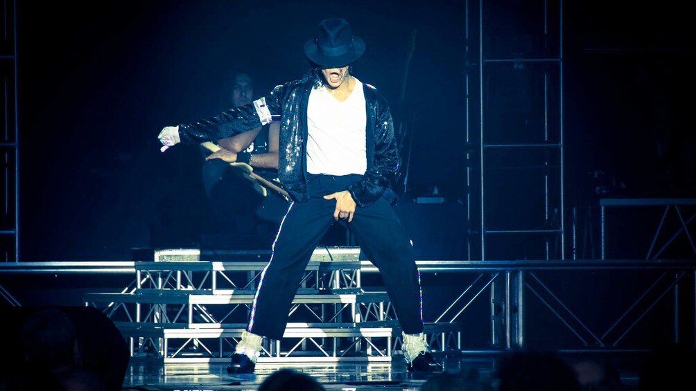 Man performing a Michael Jackson song at the MK Live performance in Las Vegas 