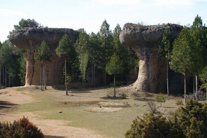 Paisaje natural con dos formaciones rocosas destacadas, rodeado de árboles. 2