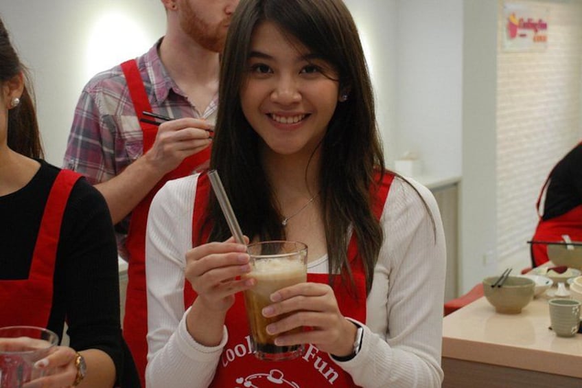Xiao Long Bao, Chicken vermicelli with mushroom and sesame oil, Tofu strips salad, Bubble milk tea. Taiwan Traditional Delicacies Experience-A (Taipei Cooking Class) 4