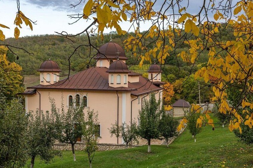 Une église dotée de plusieurs coupoles, entourée d’arbres et d’une zone herbeuse. 3