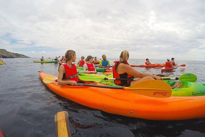 People kayaking on a calm body of water. 1