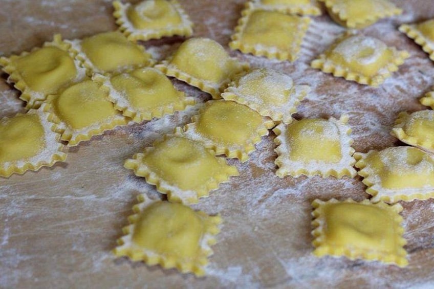 Ravioli on a floured surface. 4