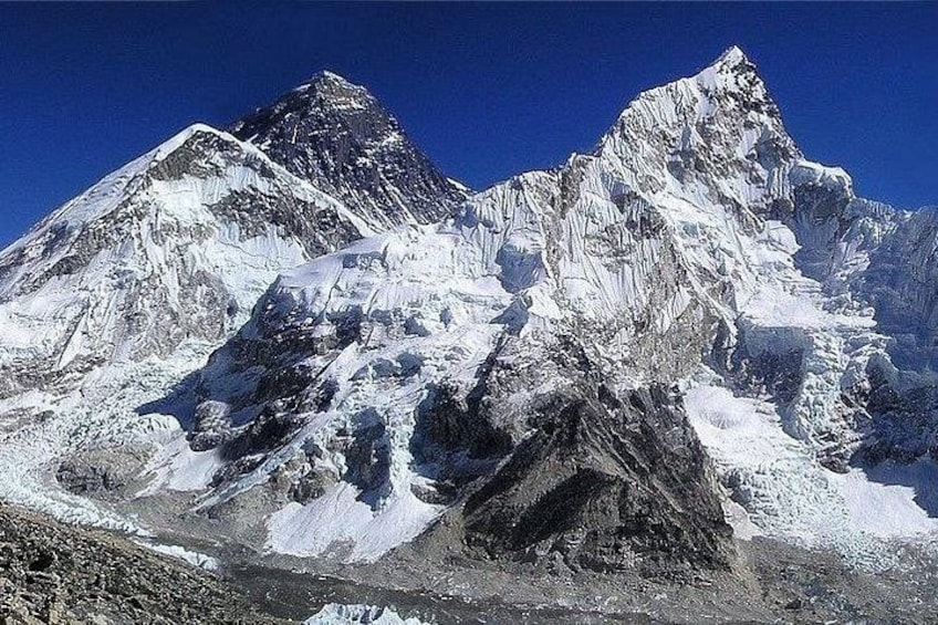 Mount Everest 8,848m on the middle & Mount Nuptse on the left & Mount Lhotse on the right. 1