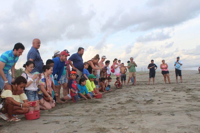 A beach with people sitting and standing on the sand, some holding drinks. 3