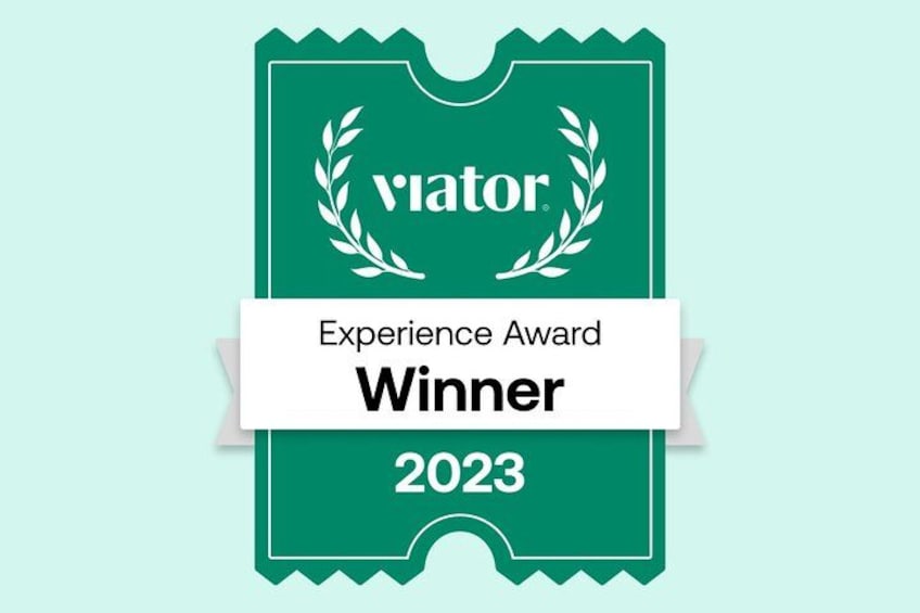 Een groene badge met een prijs, met de tekst 'Experience Award Winner 2023', op een blauwgroene achtergrond. 4
