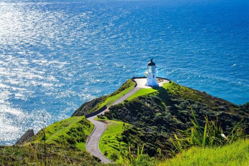 Un phare se dresse sur une colline verdoyante, dominant l’océan. 1