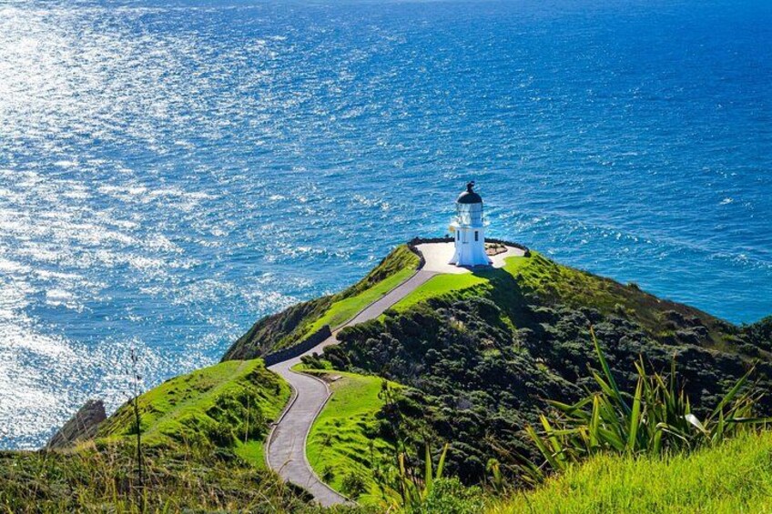 Un phare se dresse sur une colline herbeuse, dominant l’océan. 1