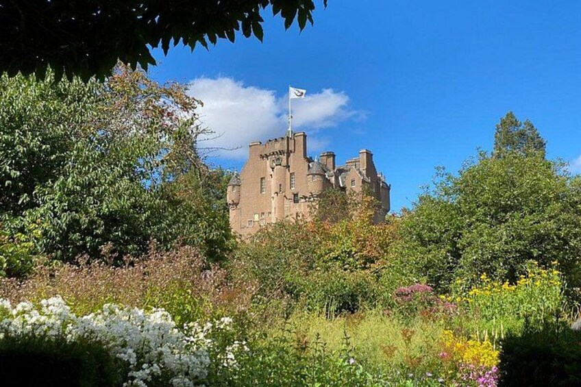 Un château entouré d’une végétation luxuriante et de plantes en fleurs. 4