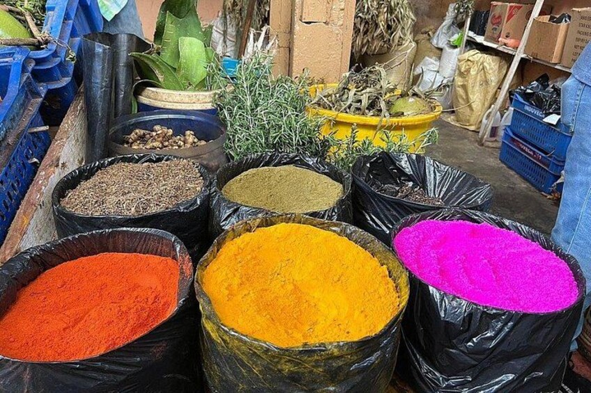 Various spices in black bags. 3
