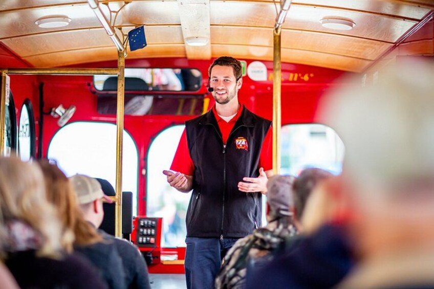 Driver Skyler narrating trolley tour 2