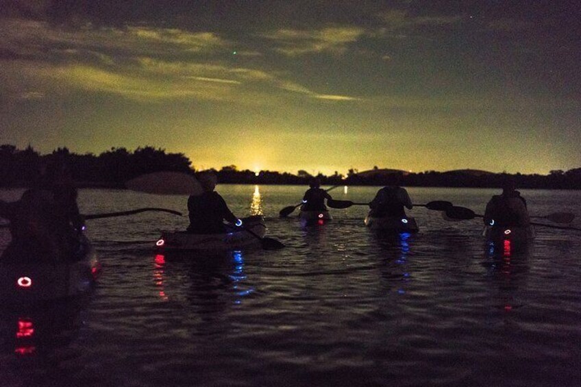 Kayak with a group of friends in Cocoa Beach Florida on a bioluminescent kayak tour with Fin Expeditions.
3