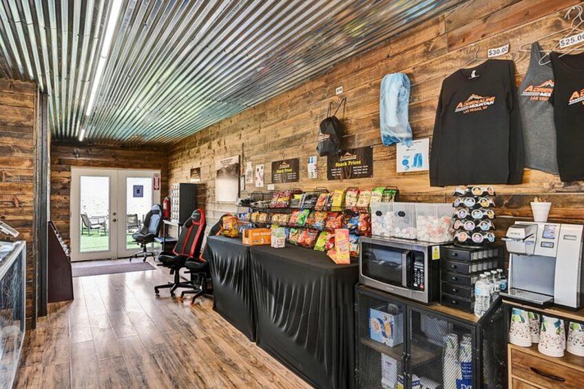 Our registration building that has complimentary bottled water, coffee, and Hot Chocolate. We also have snacks for purchase. 4