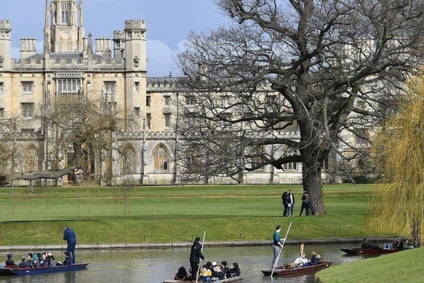Un bâtiment historique, un grand arbre et des personnes dans des bateaux sur une rivière. 4