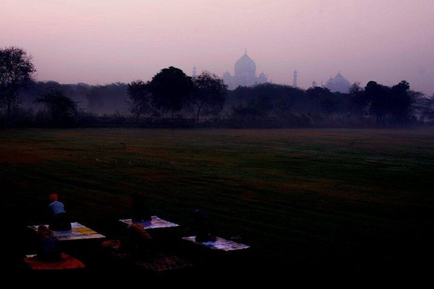 Morning Yoga Session Facing Taj Mahal 2