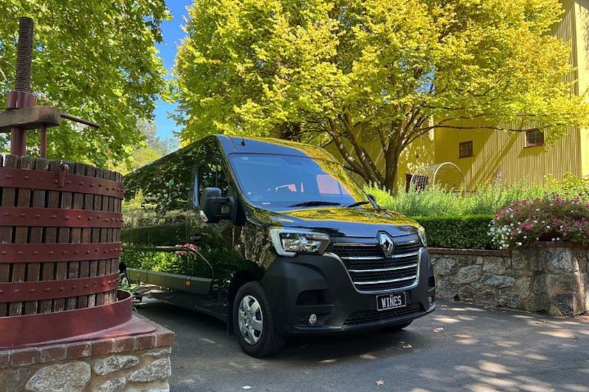 Our newest bus for groups from 4 to 10 adults, reclining seats with USB chargers for each guest. Private busses are the best way to enjoy your own private group winery tour. 2