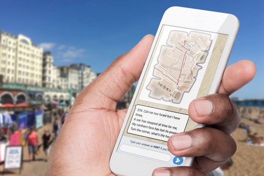 A hand holding a smartphone with a map and text overlay. 3