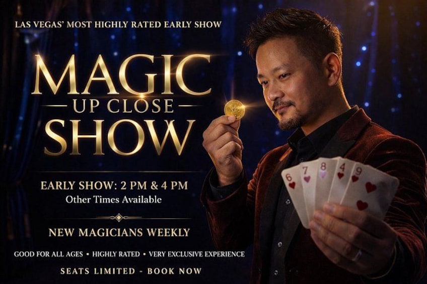 A magician performing with cards and a coin. 1