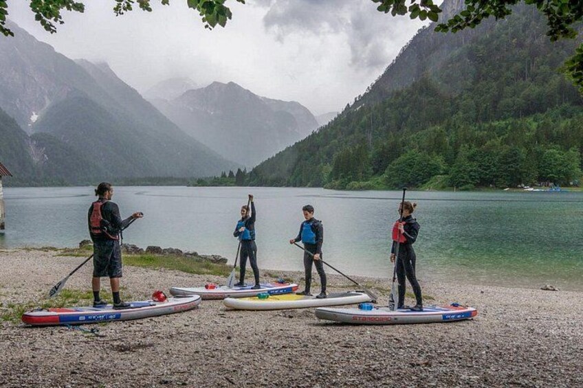 Safety talk before Stand Up Paddle tour on Lake Predil, Bovec SUP 4