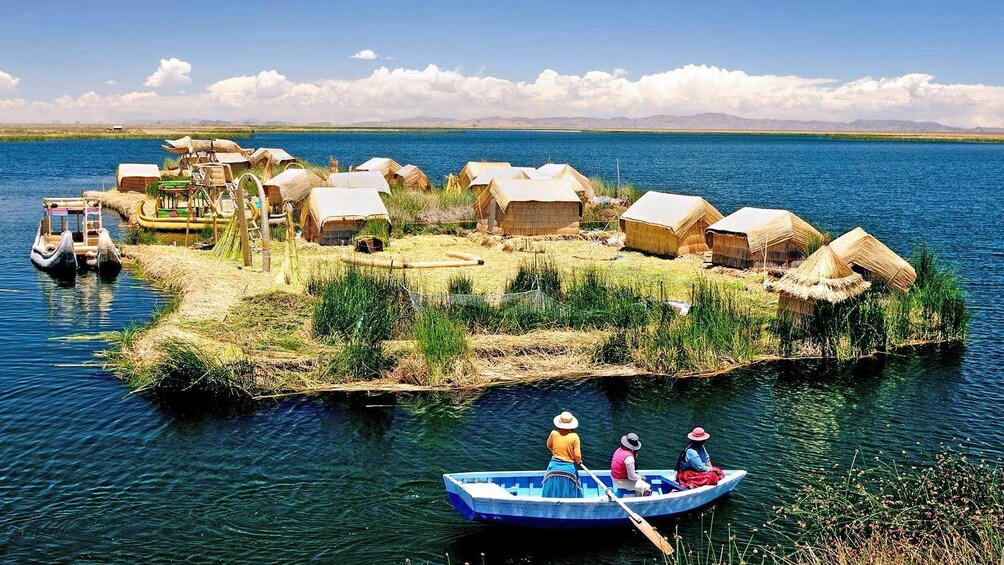 boating around a small floating island in Lima