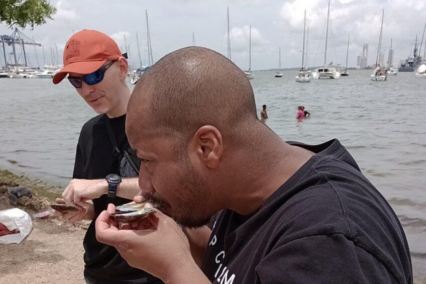 Eating fresh seafood from the bay. 3