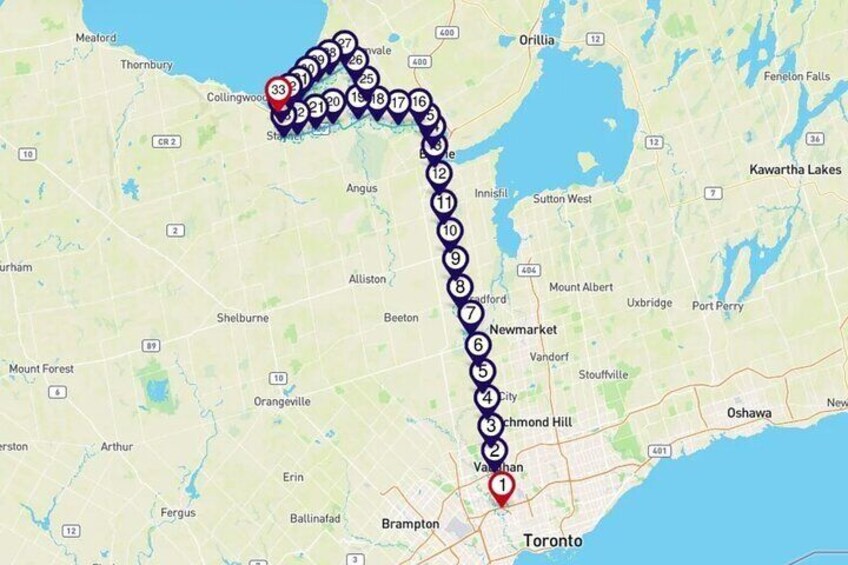 Smartphone Audio Driving Tour between Wasaga Beach and Toronto