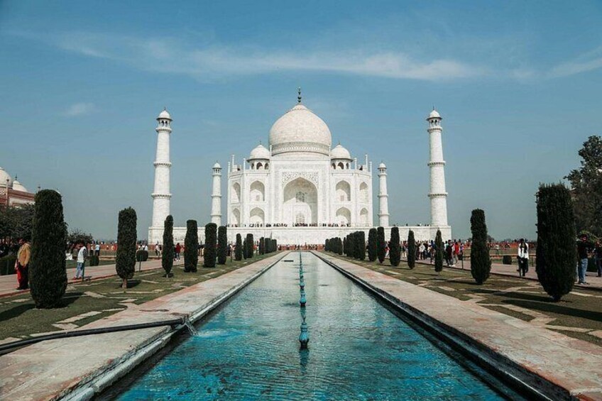 The Taj Mahal with a reflecting pool in the foreground. 3