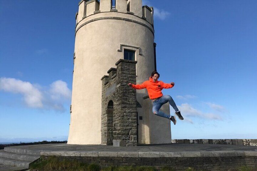 Ollie leaping with joy at O'Brien's Tower 3