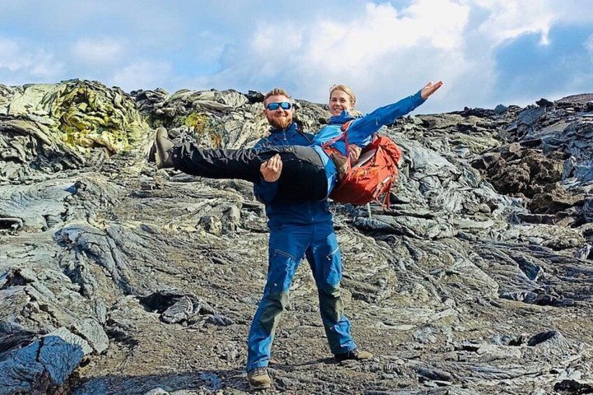 Couple having fun around the lava field at Fagradalsfjall Volcano. 3