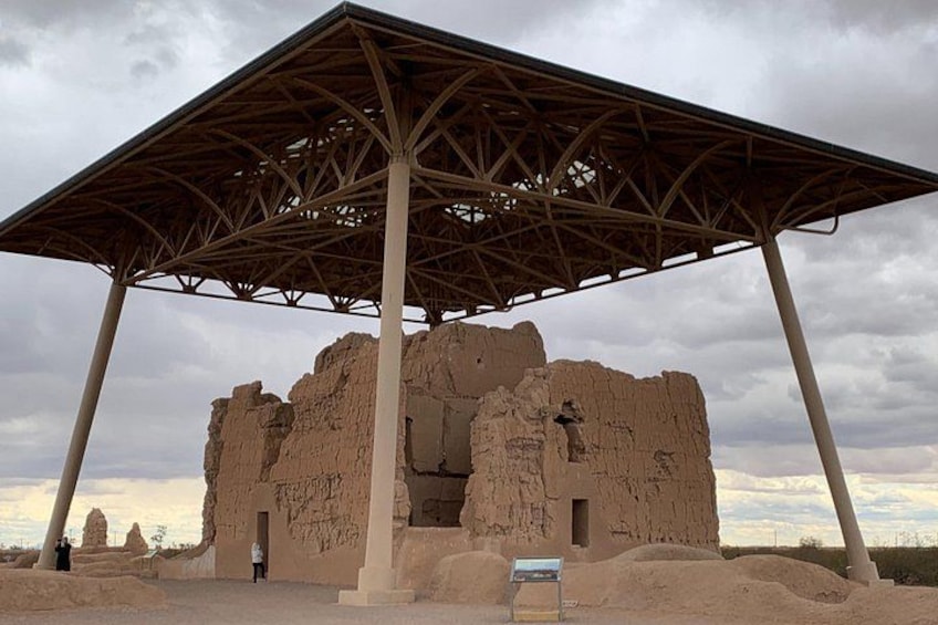 Ancient ruins with a metal shelter. 2
