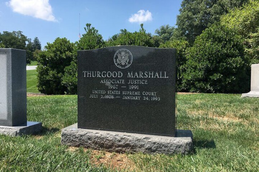 A gravestone with the name Thurgood Marshall, Associate Justice, and dates July 2, 1908 - January 24, 1993. 5