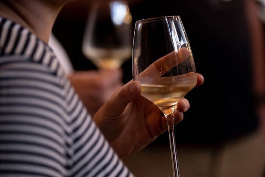 A person holding a wine glass. 3