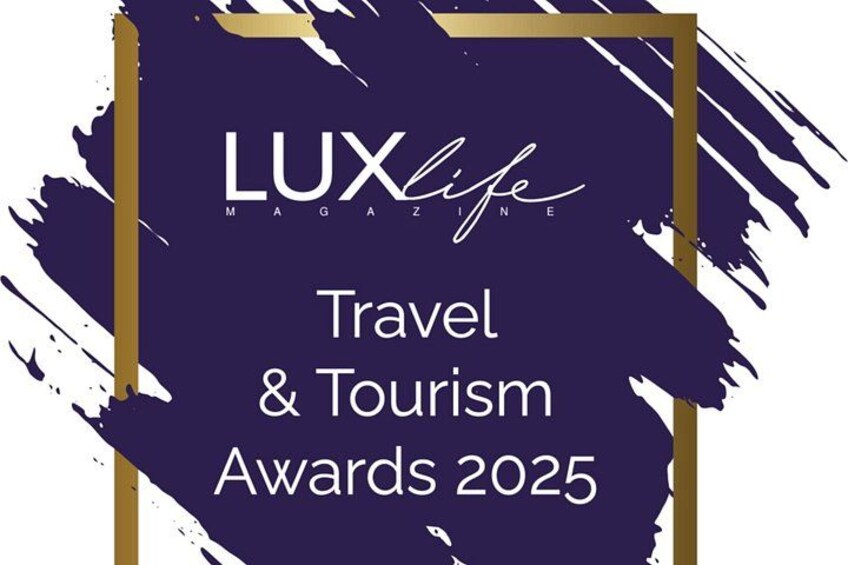 A graphic with the text 'LUXlife Magazine Travel & Tourism Awards 2025'. 2