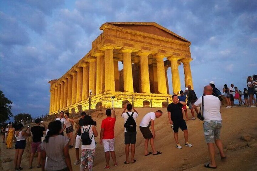 The Temple of Concordia lit up