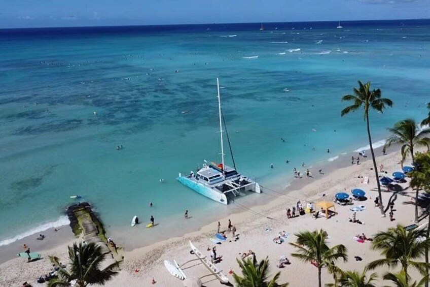 Board from Waikiki Beach for Aloha Hour Sail on Hāwea Catamaran 2