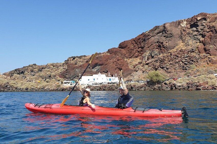 Santorini Kayak in Volcanic Cliffs Hidden Sea Caves and Picnic 2