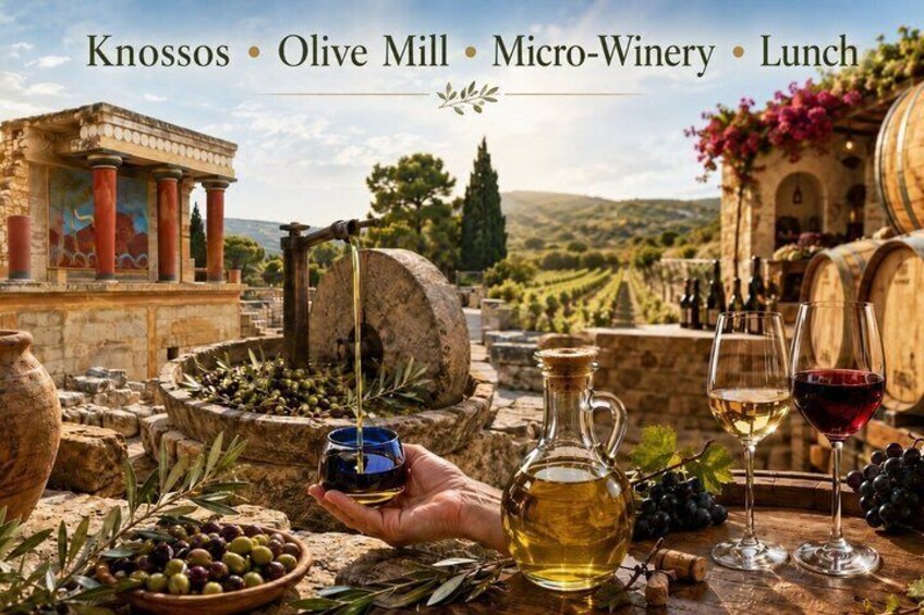 Small Group: Knossos, Olive Oil, Winery & Raki with Lunch 1