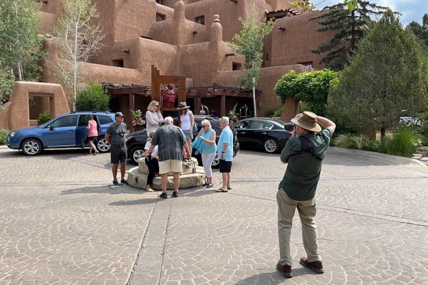 Friends meeting in Santa Fe gathering for a photo on our tour at the Loretto property. 4