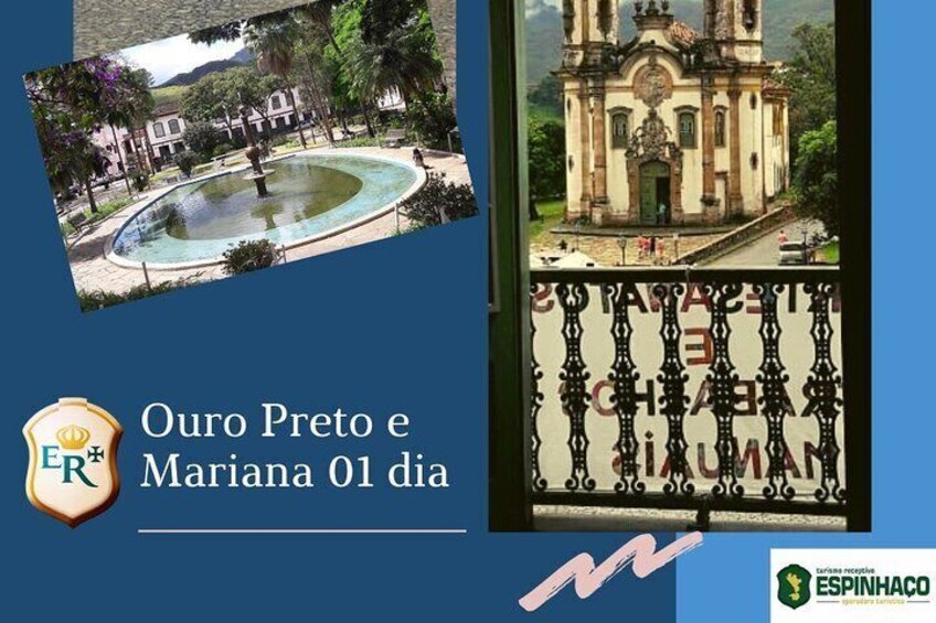 A fountain, a church, and a decorative fence. 1