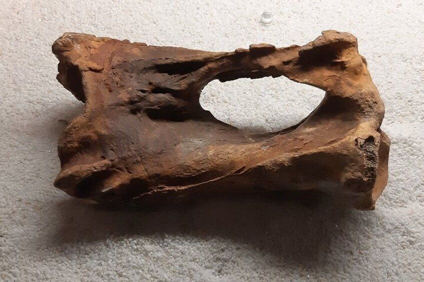A large, irregularly shaped, brown rock formation with a hole in the center. 2