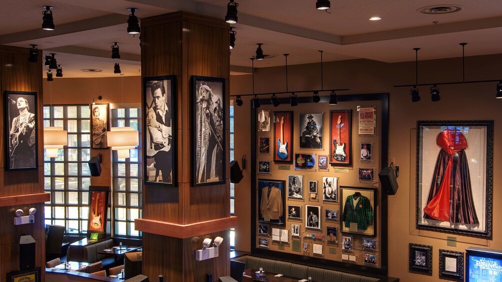 display cases inside of the hard rock cafe in chicago 