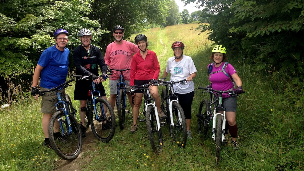 Bicycling group on a trail in Vermont 1