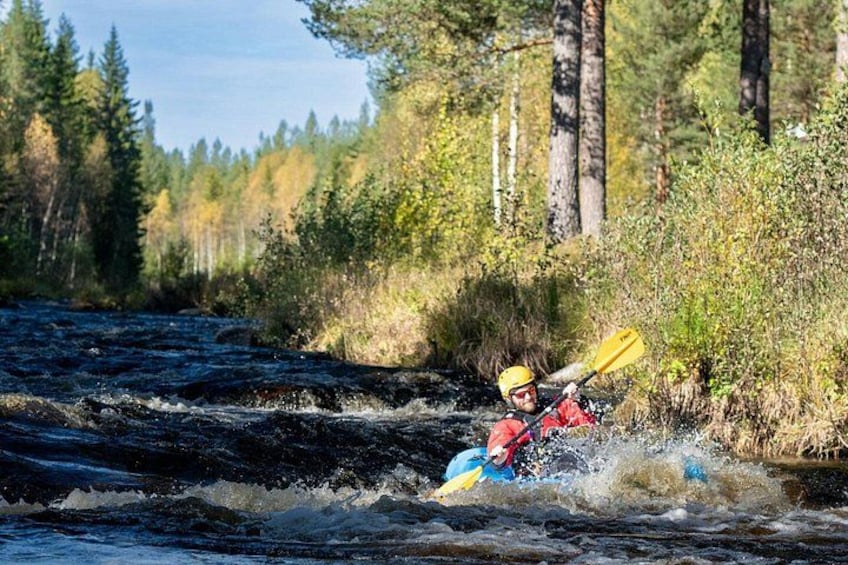 Un kayakiste navigue sur une rivière bordée d’une forêt dense. 3