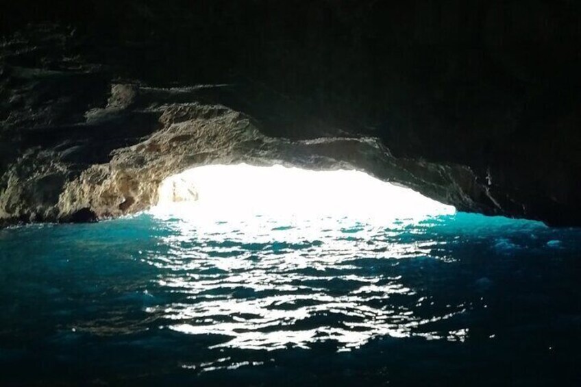 A cave opening to a body of water. 2