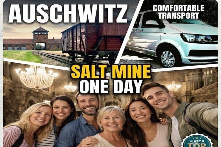 A family at a historic site with a train and a modern car, indicating a day trip. 2